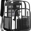 PAMANO Clear Backpack Transparent Heavy Duty Bookbag See Through Bag for College Work Travel Security, Black XL