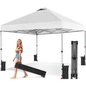OLIXIS 10x10ft Pop Up Canopy Tent, Heavy Duty 1-Person One Push Setup, Portable Outdoor Shelter for Beach, Events, Camping Includes Rolling Carry Bag, White