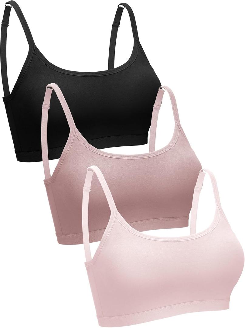 Blulu 3/6 Pieces Mini Camisole Bra Wireless Padded Bra Sport Cami Bralette with Adjustable Straps for Women Girls (Black, M)
