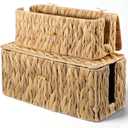 Cable Management Box with Lid 2 Pack Hand-Woven Water Hyacinth Decorative Cord Organizer 2 Side Open Slots Wicker Cable Box to Hide Cords Power Strip for Desk, Floor, Office
