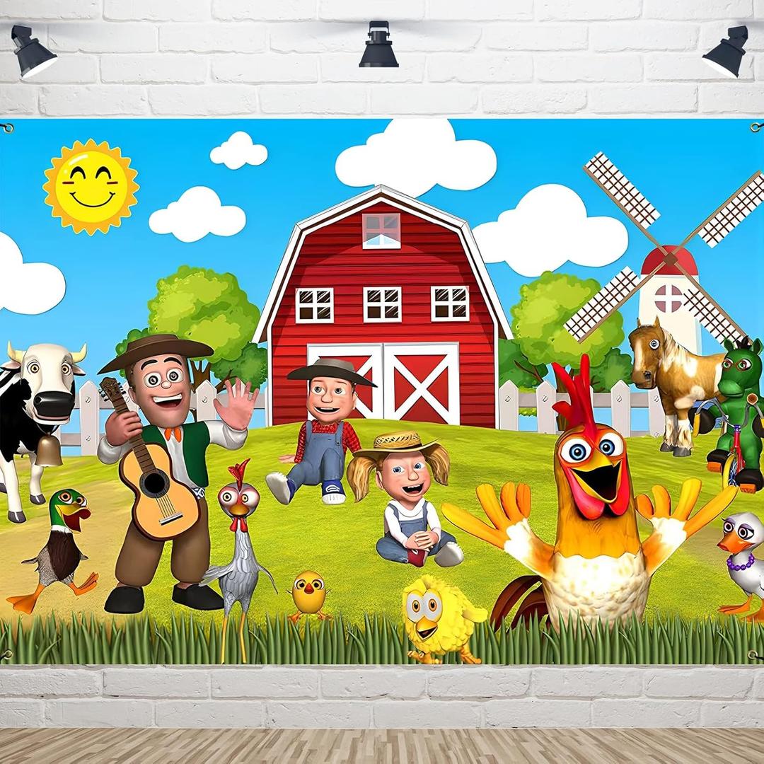 Farm Animals Theme Party Decorations,Children's Birthday Party Background Fabric,Farm Animal Background Photo Banner,7 x 5 FT