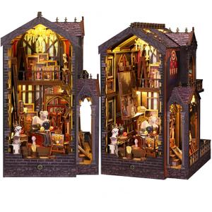 Booknooks kit for Adults - Art Studio Book Nook Kit, Miniature Artist Atelier 3D Puzzle | Vintage Oil Painting Bookshelf Decor with LED, Unique Creative Gifts for Art Lovers (Gray)