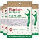 Plackers EcoChoice Fresh Mint Recycled Dental Flossers, Easy Grip Handle, Built in Toothpick, Made with 100% Recycled Food Grade Plastic, 360 Count (Pack of 4)