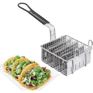 4 Shells Taco Fryer Basket Stainless Steel Taco Fryer Holds Kitchen Deep Fry Basket with Handle Flat Bottom Frying Shell Mold