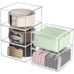 5 Layers Clear Square Acrylic Belt Organizer for Closet, Belt Holder for Accessories, Scarves, Ties, Jewelry, Bracelets-Space-Saving Storage Solution
