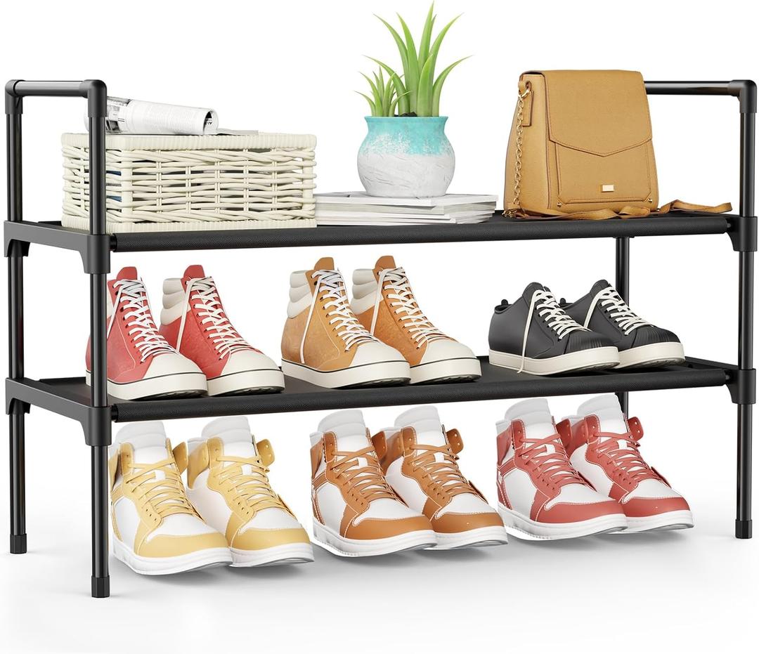 Kitsure Shoe Rack - 2-Tier Shoe Organizer, Shoe Rack for Closet, Entryway, Bedroom, Easy- Assembly Storage Shelf with Side Handles, 27.6" x 11.8" x 20.9", Black