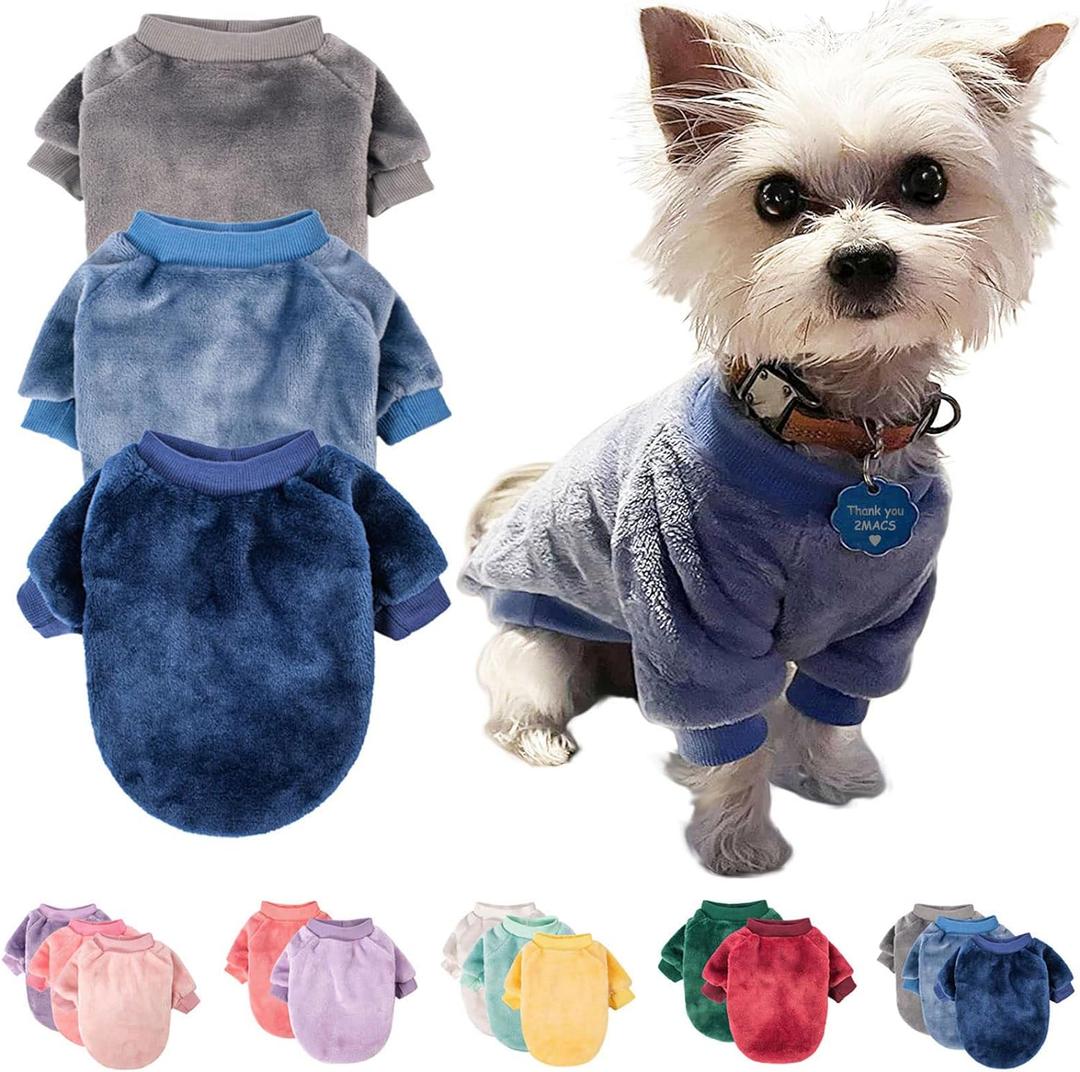FabriCastle Dog Sweater, 3-Pack Dog & Cat Clothes, Ultra Soft and Warm Pet Jackets XXS XS for Small Dogs Boy & Girl, Winter Pet Apparel Costumes, Puppy Outfits (Grey,Blue,Dark Blue, Small)