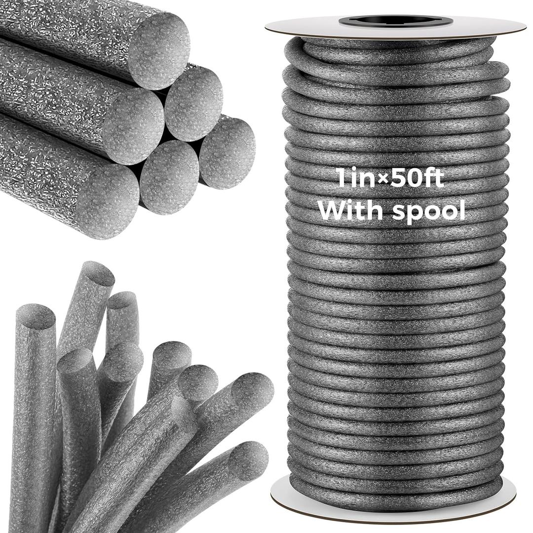 1 Inch x 50 ft Foam Backer Rod for Gaps Joints Concrete Crack Filler Caulk Saver Bulk Foam Backing Rod Concrete Filler Rope for Weather Stripping Door Seal (Gray)