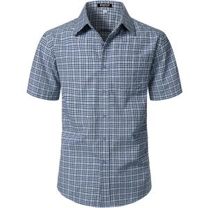 JEMITOP Mens Lightweight Slim Fit Short Sleeve Button Down Shirt Business Casual Plaid Dress Shirts with Pocket