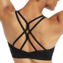 RUNNING GIRL Strappy Sports Bra for Women Sexy Crisscross Back Light Support Yoga Bra with Removable Cups (XX-Large, Black)