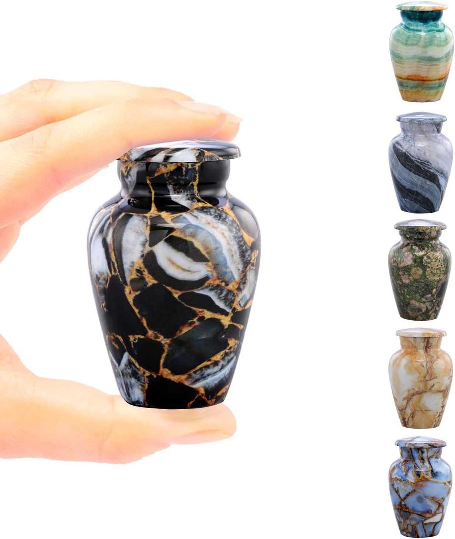 Small Keepsake Cremation Urns for Human Ashes - Marble Finish Metal Keepsake Urn - Mini Cremation Urn for Pet Ashes - Handcrafted Memorial Urn - Funeral Urns with Velvet Bag (Luxury Black)