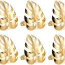 Tropical Golden Leaf Napkin Rings 12 Pcs, Turtle Leaf Napkin Holders Bulk Golden Elegant for Wedding Birthday Party Banquet Decoration