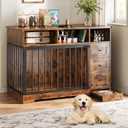 48'' Dog Crate Furniture, Farmhouse Heavy Duty Dog Kennel with Bowl & Storage Drawers, Medium Dog Cage End Table for Small Medium Dogs, Retro Brown