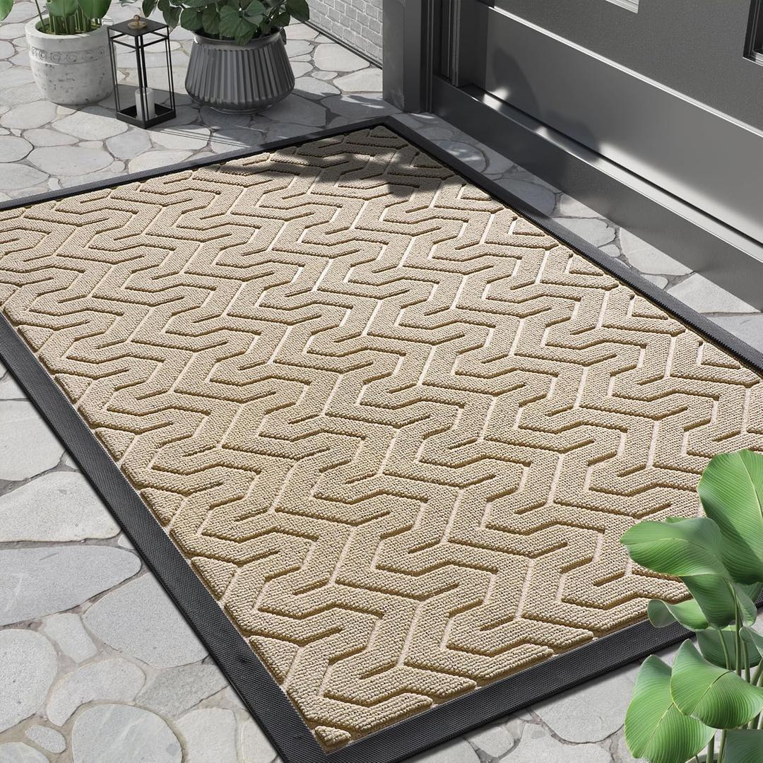 Yimobra Large Door Mat Outside Entrance 36x24, Waterproof Heavy Duty Outdoor Mats for Front Door, Non Slip Rubber Entry Mat for Garage Patio, Easy Clean, Ligth Beige