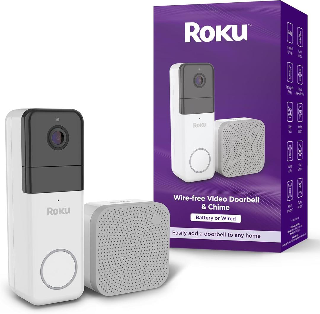 Roku Smart Home Wired Video Doorbell & Chime - 1080p HD Night Vision Ultrawide View Doorbell Camera with Motion & Sound Detection, 2-Way Audio & Works with Alexa & Google, 90-Day Subscription Included