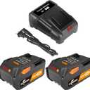 KUNLUN 2Pack 6Ah 18V Replacement Battery and Charger Combo Compatible for Ridgid 18V Battery for Ridgid Tools R840087 R840083 R840086 R840085 R840084 and Chargers R840091 R840093 R840095