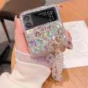 for Samsung Galaxy Z Flip 4 Case for Women Girls with Strap,Galaxy Flip 4 Case Luxury Bling Diamond Crystal Rhinestone Design,3D Cute Glitter Clear Soft TPU Bumper Cover for Samsung Z Flip 4 5G (White)