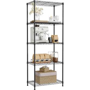 IZEUK 5-Tier Black Metal Storage Shelves, Adjustable Wire Shelving Unit for Kitchen, Bathroom, Pantry, Office, Garage, Organizer Wire Rack, 1250 lbs, 13.7" D x 23.6" W x 63" H