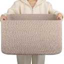 OIAHOMY 75L Large Blanket Basket, Woven Cotton Rope Basket for Organizing 22”x17”x12”, Storage Basket living Room, Bedroom, Nursery, Wave Brown
