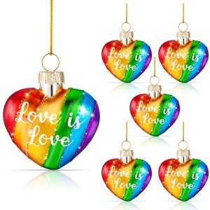 Cunhill 6 Pieces Rainbow Ornament Pride Heart Shaped Ornaments Hanging Christmas Tree Decor Glass Rainbow Ornament Love Signs for Wedding Party Supplies