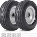 8" Solid Tires, 2.5-4 Flat Free Tires and Wheels with 5/8 Axle Bore Hole and Double Sealed Bearings Compatible with Hand Truck Wheelbarrow Tire Lawn Mower Tire (Silver, 2PCS) P-123