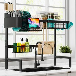 Over The Sink Dish Drying Rack (Expandable Height and Length) Snap-On Design 2 Tier Large Dish Rack (23" - 34" L x 11" W x 19" - 21.5" H)