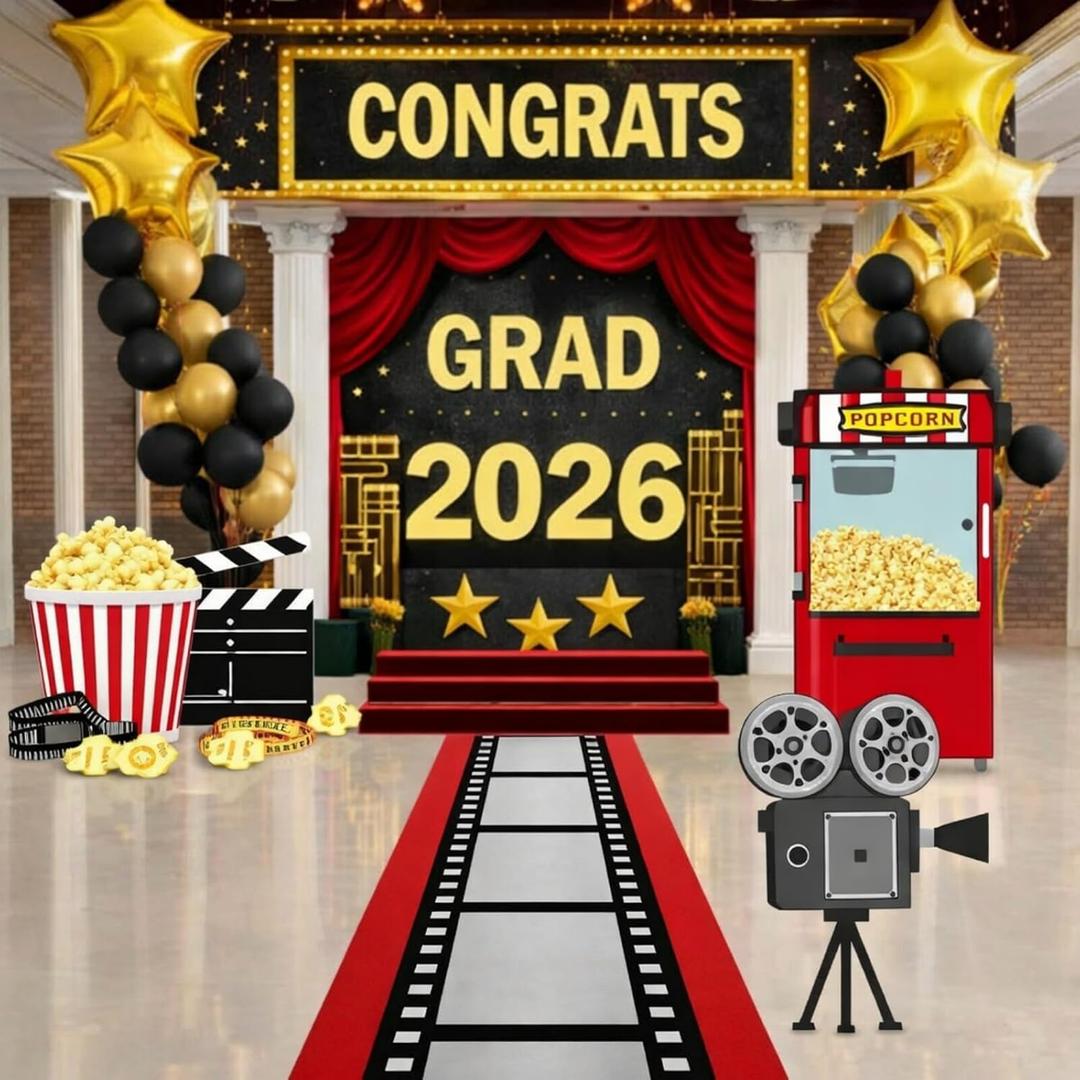 Honoson 4 Pcs Large 30" Movie Night Party Decoration Cardboard Cutouts Film Popcorn Clapperboard Lifesize Stand-ups for Awards Red Carpet Birthday Photo Backdrop Props Supplies