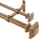 Double Wood Curtain Rods for Windows 72 to 144 Inches,1 Inch Decorative Wooden Curtain Rod with Square Imitation Wood Grain Finials and Double Aluminum Bouquet Bracket, Coffee Brown Wood Grain