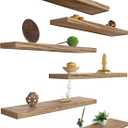 Wood Floating Shelves for Wall Decor, Rustic Wall Shelves for Bedroom Bathroom Kitchen Living Room, Set of 6 Light Walnut (17inch)