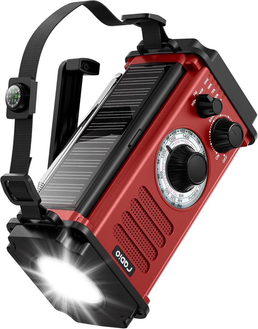 10000wAh/37000mWh Emergency Hand Crank Radio, Solar AM FM NOAA Weather Radio, 5 Charging Methods, Torch & LED Reading Light, SOS Alarm for Winter Storm Emergency, Red