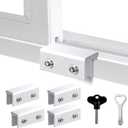 Window Locks, 4 Sets, Alu Alloy Material Window Lock for Vertical&Horizontal Sliding Windows and Doors, Adjustable Security Window Stop, for Child Home Safety, Bedroom, Office&Balcony(Silver Large)