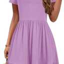 YOVION Girls Summer Dress Square Neck Short Sleeve Casual Loose Ruffle Tiered Dresses with Pockets for 8-9 Y (Purple)