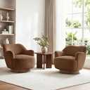 Swivel Accent Chair Set of 2, Upholstered Barrel Chair with Curves Camel Back Design, Modern Arm Chair with Wooden Base for Living Room Bedroom Reading Waitingroom, Terracotta