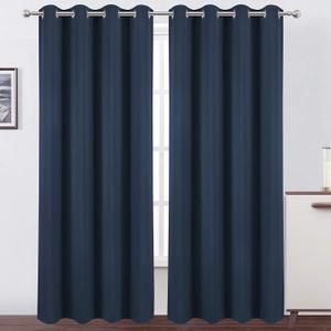 LEMOMO Blackout Curtains 66 x 84 inch/Navy Blue Curtains Set of 2 Panels/Thermal Insulated Room Darkening Bedroom Curtains