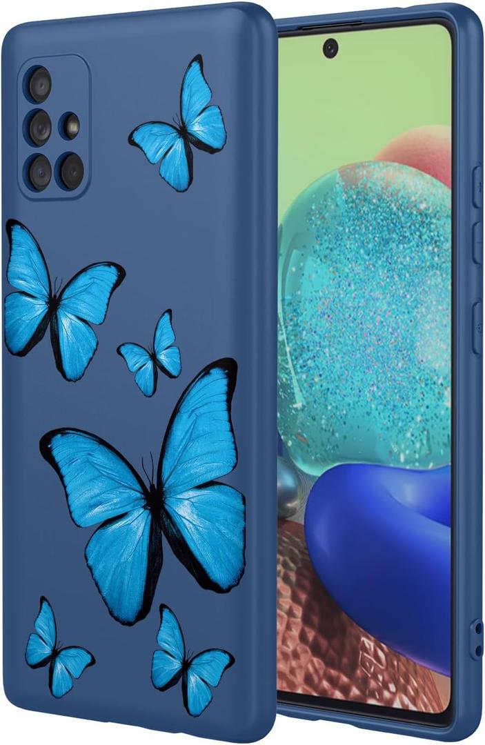 Phone Case for Galaxy A71 5G Case, Samsung A71 5G SM-A716U Case Cute Butterfly Pattern Design Slim Protective Soft TPU Bumper Phone Cover for Samsung Galaxy A71 5G Blue Butterfly