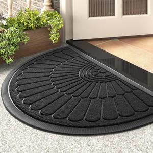 Door Mat Outdoor Indoor Entrance Doormat-Semicircular Durable Rubber Non Slip Front Door Mat for Outside Inside Entry Entryway Dirt Trapper Welcome Mat for Muddy Paws and Shoes-Black 24x36 (2' x 3')