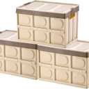 Phyllia Foldable Storage Boxes with Lids, 3-Pack Collapsible Plastic Storage Bins Organizer Containers Baskets Cub with Cover,Stackable Utility Crates Storage Box (Brown, 30L)