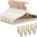 50-Pack 14 Inch Children's Closet Hangers with 10 Clips - Soft Velvet Non-Slip Hangers for Kids & Teen Clothes (Beige)