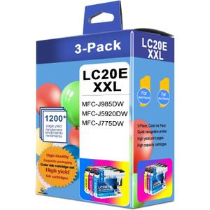 LC20E Super High Yield Ink Cartridges (3 Pack Includes 1 Cartridge Each of Cyan, Magenta & Yellow) - Replacement for Brother LC20E XXL Ink Cartridges use for MFC-J985DW MFC-J5920DW MFC-J775DW Printer