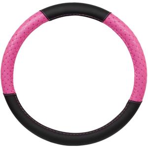 BDK CarXS Diamond Quilt Steering Wheel Cover, Pink Breathable Anti-Slip Protector with Bling Bling Sequin for Women, Fits Most Standard Wheel Sizes 14.5-15 inch