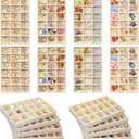 8 Pack Stackable Jewelry Organizer Tray Velvet Jewelrry Storage Drawer Insert Earring Stacking Trays for Dresser 18 Grids (Beige)