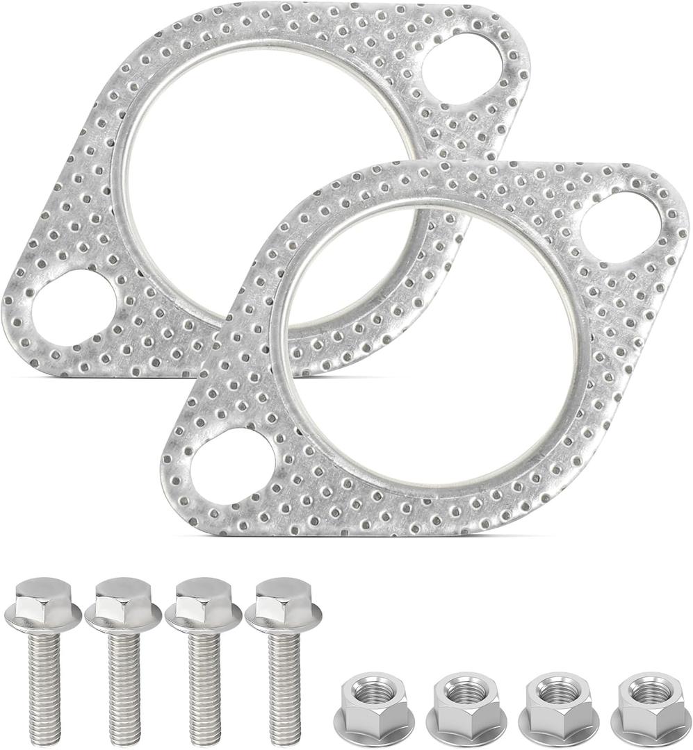 2 PCS Exhaust Gasket,Car Accessories Exhaust Flange Gasket,2.5" 3 2-Bolt Catalytic Converter Gaskets with 4PCS Bolts & Nut,Automotive Muffler Gaskets,Replace #120-06310-0002 (2.5inch)