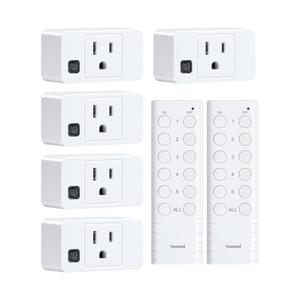 Wireless Remote Control Outlet, 200FT Long Range Remote Light Switch, Mini Remote Outlet Plug, 15A/1875W High-Power for Lamps, Lights, Household Appliances, FCC & ETL Listed (5 Outlets + 2 Remotes)