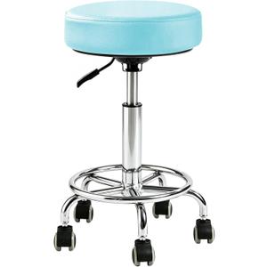 Adjustable Rolling Stool with Wheels Heavy Duty Round RollingStool with Footrest, Patent Leather Drafting Stool Chair with Wheels Work Spa Salon Seat,Blue
