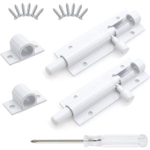 3 Inch White Slide Barrel Bolt Latch, Aluminum Alloy Slide Door Latch Lock, Heavy Duty Gate Sliding Bolt Latch Lock for Home Yard Garden Door Security, with Screws, 2pcs