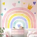 Boho Rainbow Wall Decals, Crown Heart Nursery Removable Wall Stickers, Large