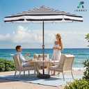 JEAREY 9 FT Patio Umbrella Outdoor, Table Umbrellas Market Umbrella w/Push Button Tilt/Crank, 8 Sturdy Ribs(Black White Striped)