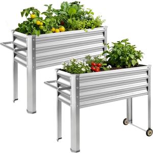 Land Guard 2 Pack Galvanized Raised Garden Bed with Legs & Wheels, 481832in Metal Elevated Raised Planter Box for Backyard, Patio, Balcony, 500lb Capacity, Silver