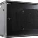 9U Wall Mount Server Cabinet Network Rack Enclosure, Quiet Cooling Fan, Perforated Door, Black