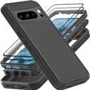 for Google Pixel 8 Pro Case, Military Grade 3 in 1 Heavy Duty Shockproof/Drop Proof/Dust Proof Case with 2Pcs Tempered Glass Screen Protector (Black/Black)